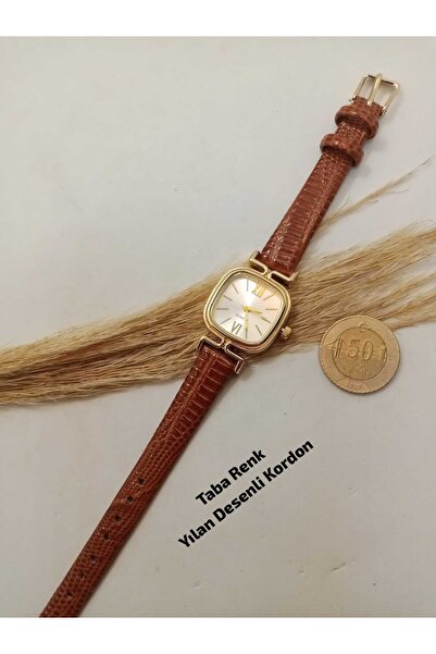 MODERN DESIGN , NEW FASHION , Tan Color Band Women Wrist Watch , Gold Color Case , White Color Dial