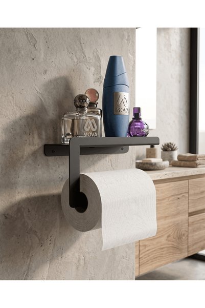 Mova Dizayn Roll Paper Towel Holder with Shelf Napkin Holder Bathroom Kitchen Decorative Spice Rack Shelf Organizer