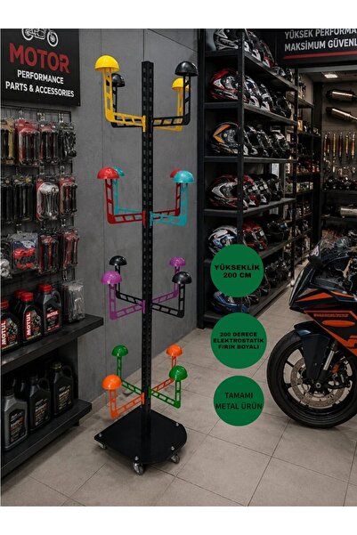 ASAFF MOTOR KASK STAND TEKERLEKLİ 16'LI KARIŞIK RENKLİ ASKILIK TAMAMI METAL ÜRÜN