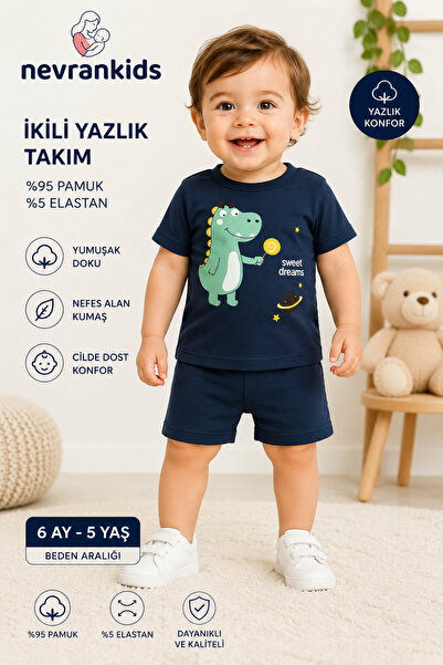 nevrankids Kızerkek Pamuk Uni Yumuşak Kısa Kol Yazlık Bebektakım 0-6 Ay 4 - Yaş Indigo