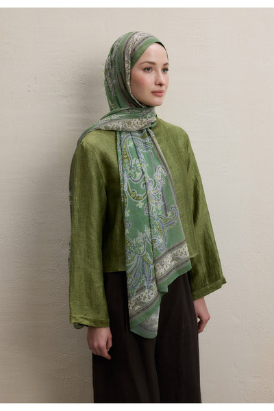 Freshscarfs Luna Desen İpek Krep Şal Haki
