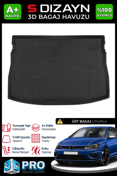 S Dizayn S-Dizayn VW Golf 7 3D Pro Bagaj Havuzu Üst Bagaj 2012-2020 A+ Kalite...