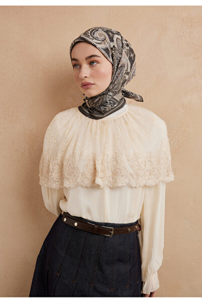 Freshscarfs Tamni vintage šal od pamuka i svile, tamni kaki