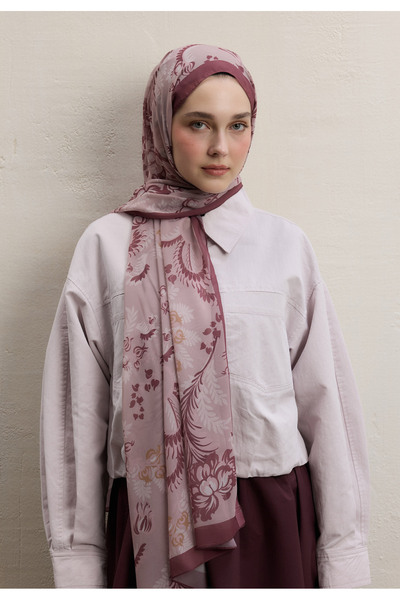 Freshscarfs Rosella Desen İpek Krep Şal Gülkurusu