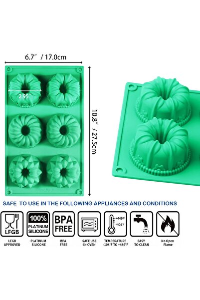 Arabest 2-Piece Mini Fluted Cake Pan, 6-Cavity Silicone Baking Mold for Cupca...