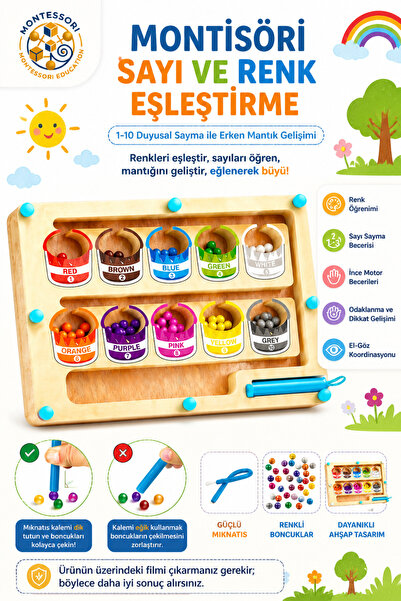 Montessori Manyetik Renk ve Boya Kovası: 3+ Yaş Eğitici Sayısal Mantık ve Sayma Oyuncağı