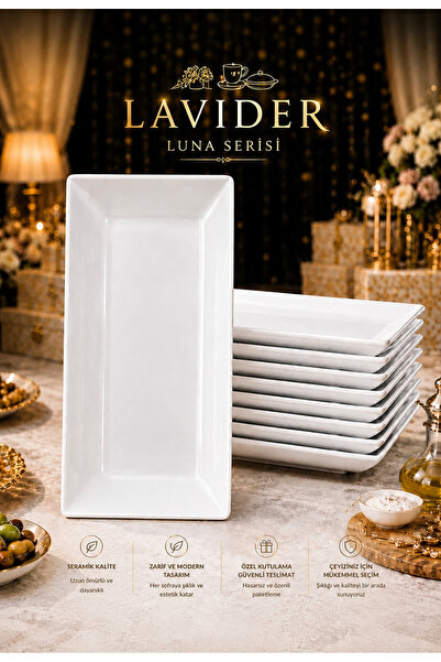 Lavider KÜTAHYA Luna Serisi Premium Davet & Çeyiz Servis Tabağı – Modern Zari...