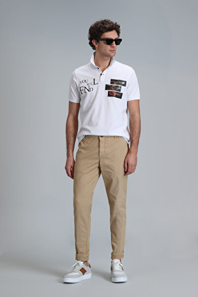Lufian Pantaloni chino pentru bărbați Tom Smart, slim fit, din puf de cămilă