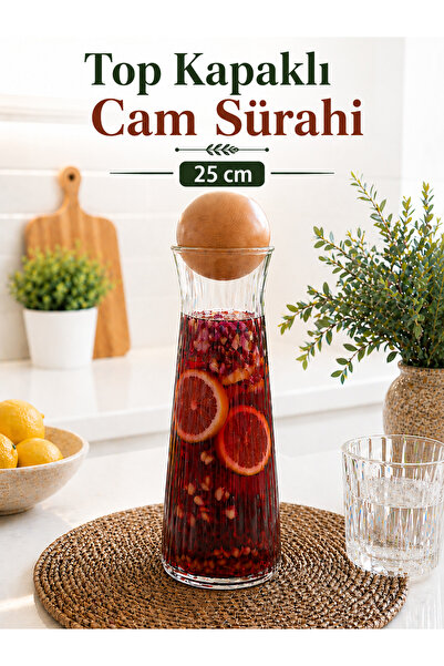 naturelove Top Kapaklı Pinterest Cam Sürahi - Dekoratif Karaf Borosilikat Lim...