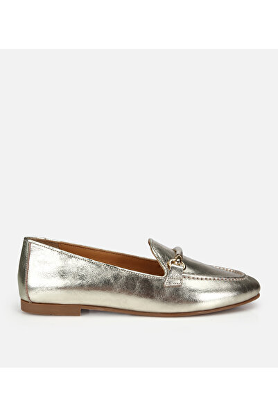 Hotiç Kadın Deri Gold Metalik Klasik Loafer