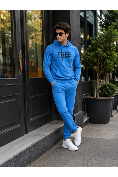 NEED LİFE Men's Blue Casual Free Logo Sweat Tracksuit Set