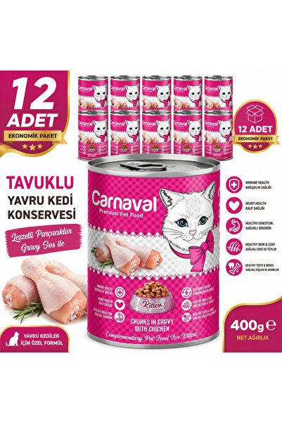 Carnaval Premium Yavru Kedi Konservesi Tavuklu 400 Gr X 12 adet
