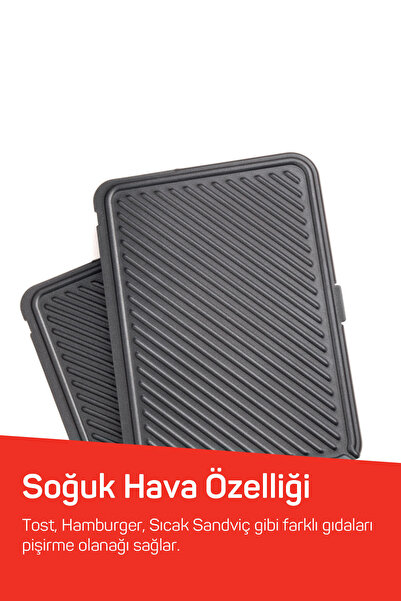 Arzum AR2007 Sultane 1800W 4 Dilim Kapasiteli Izgara ve Tost Makinesi, 180 Derece Açılır Gövde, Kırmızı