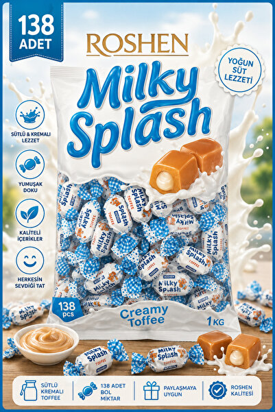 Roshen Milky Splash 1 Kg Süt Dolgulu Şekerleme – Kremalı Yumuşak Şeker 1000 g...