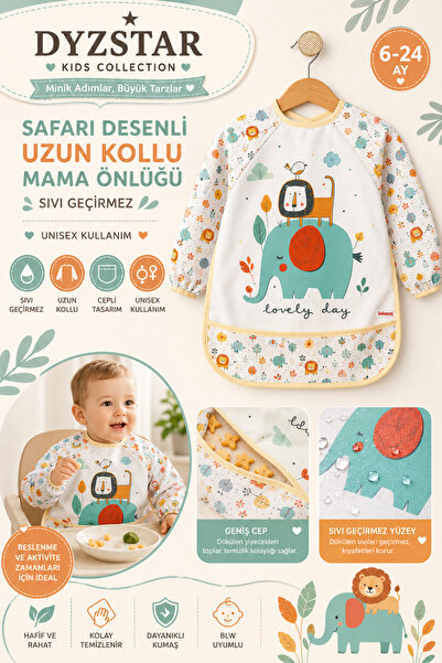 DYZSTAR Safari Themed Long Sleeve Baby Feeding Bib 6-24 Months - Liquid-Proof...
