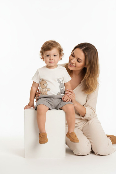 Baby Boy Teddy Bear and Rabbit Printed T-Shirt Shorts Set 100% Cotton 3-18 Months