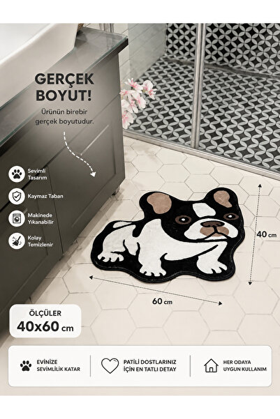 NazLand French Bulldog Köpek Figürlü Peluş Banyo Paspası - Yumuşak Dekoratif ...