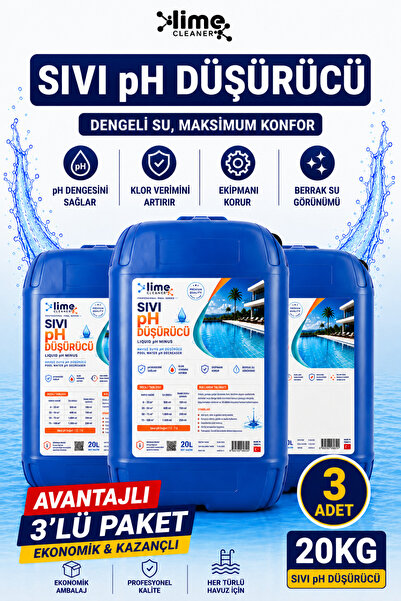 Lime Cleaner Sıvı Ph Düşürücü 20 Kg x 3 Adet (60 Kg) – Havuz Asit Regülatörü ...