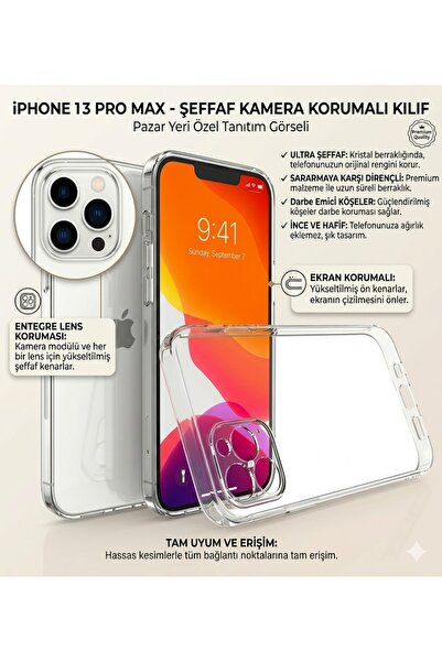 Nettech iPhone 13 Pro Max Kılıf Şeffaf Kamera Korumalı Lens Korumalı Darbe Em...