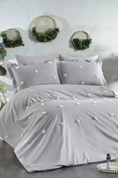 Minelya Home Collection طقم غطاء لحاف مزدوج من القطن باللون الرمادي مكون من 6...
