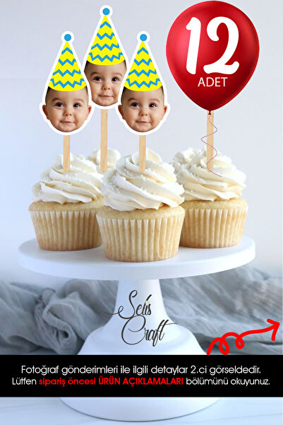 SelisCraft Doğum Günü Cupcake Fotoğraflı Pasta Bebek Çocuk Dekor Süslemesi Ki...