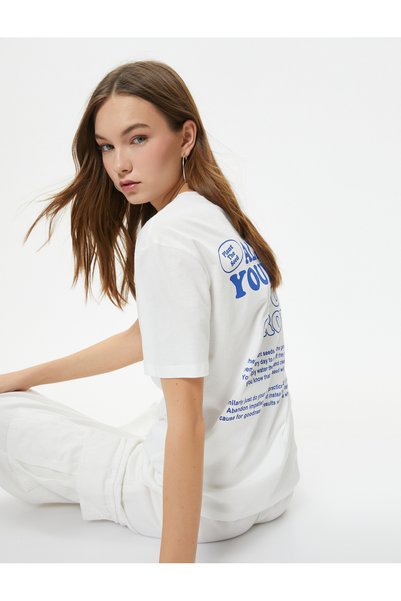 Koton Back Printed T-Shirt Short Sleeve Crew Neck Cotton Comfortable Fit
