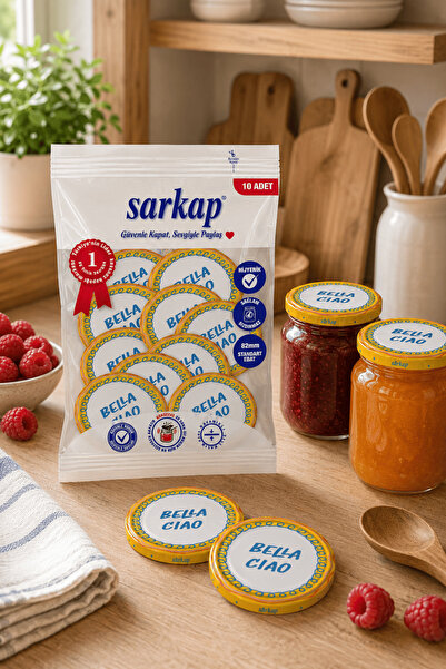 Sarkap Hijyenik Paketli 10 Adet Kavanoz Kapağı Dolce Vita Desenler 82 mm - Be...