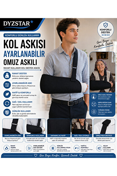 DYZSTAR حزام ذراع قابل للتعديل مع دعم للكتف، حزام مريح لدعم الذراع باللون الأسود