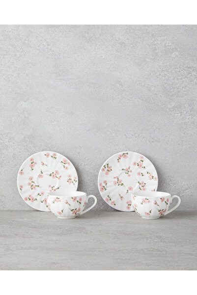 English Home Cordelia New Bone China 4 Parça 2 Kişilik Kahve Fincan Takımı 90 ml Beyaz - Pembe