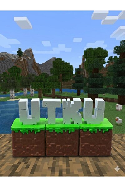 AU Design İsme Özel Minecraft Blok Kutuları " Panda Hediyeli" 3-4-5 Harf