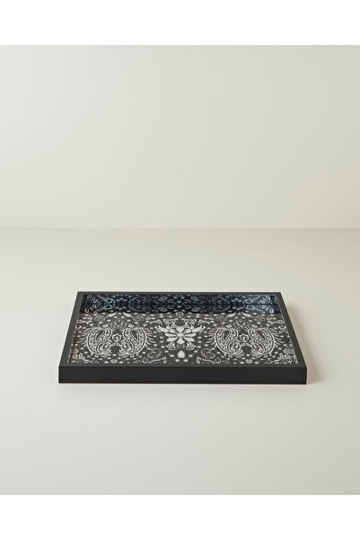 English Home Solene Cam Dekoratif Tepsi 30x42 cm Siyah - Beyaz