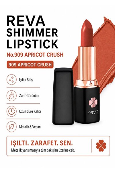 REVA أحمر شفاه شيمر Apricot Crush - أحمر شفاه لامع - رقم: 909 محتوى نباتي ونظيف