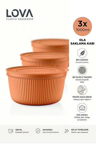 Lova Kapaklı Çok Amaçlı Kase Seti 3 Adet 1000 ml