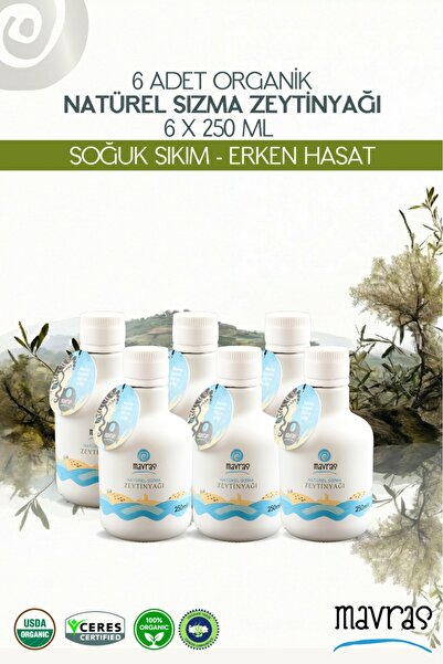 Mavras 6 Adet - Erken Hasat Soğuk Sıkım Natürel Sızma Zeytinyağı 250ml