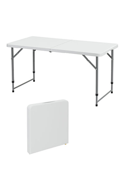 Lawazim Folding Picnic Table 120x60x75cm - White Fold-in-Half Plastic Trestle...