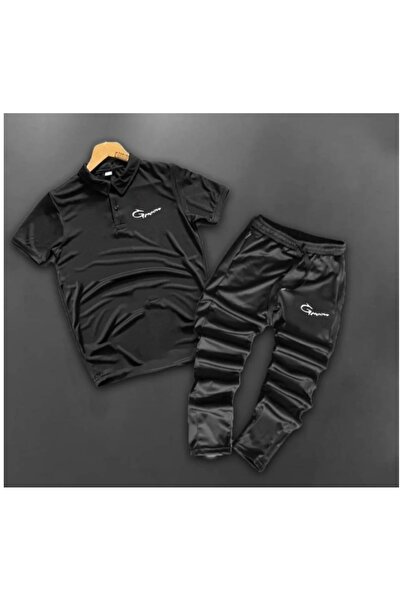 ByFourMan Set de trening din 3 piese, pantaloni scurți cu guler polo, imprima...