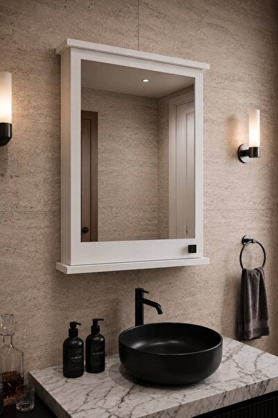 Orysa Design AD-2 Banyo Dolabı, Tek Kapaklı Lavabo Üstü Aynalı Banyo Dolabı -...