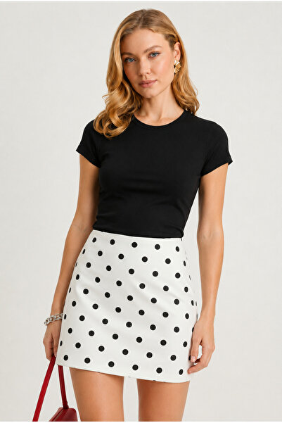 MissPuL Women's Polka Dot Patterned Mini Skirt White