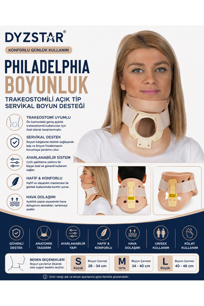 DYZSTAR Philadelphia Boyunluk Trakeostomili Açık Tip Servikal Boyun Desteği A...