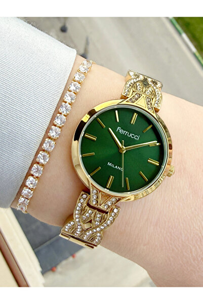 Ferrucci Vintage Kadranı Yeşil 24 mm Kadın Kol Saati Ve Bileklik