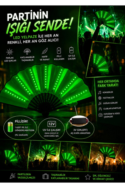 Zigver 3 V 13 inç Kızdırma Katlanır El Fan LED Dekoratif Fan LED Fan Fotoğraf...