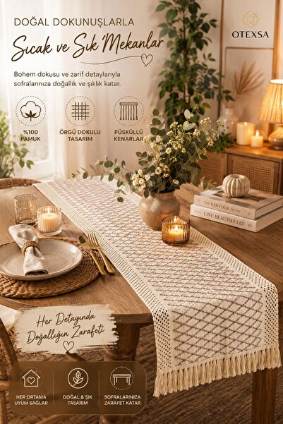 OTEXSA Covor decorativ premium, stil boem, 35x140 cm – 100% bumbac, textură t...