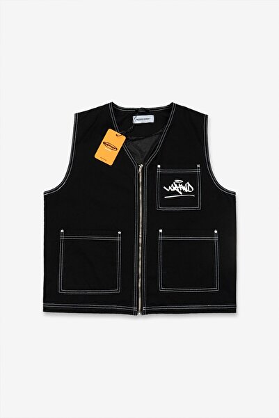 UKHWD SUPPLY Classic Logo Çok Cepli Kontrast Dikişli Erkek Yelek