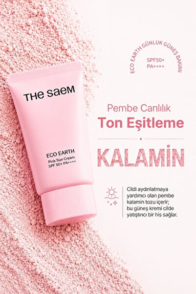 THE SAEM Eco Earth Pink Sun Cream SPF 50+ PA++++ 50 gr / Ton Eşitleyici Pembe Güneş Kremi