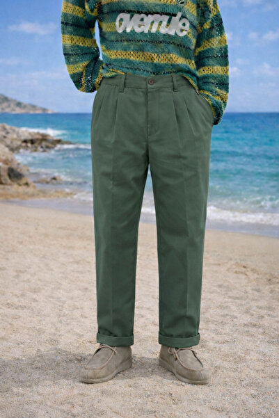 DAMGA JEANS Men's Summer High Waist Pleated Khaki Fabric Trousers