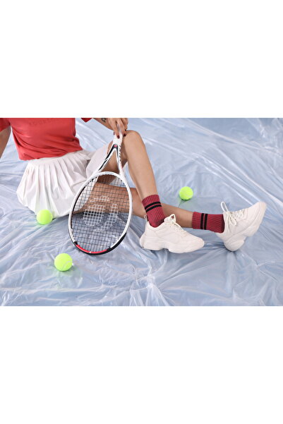 FOURSOLOS 6 Çift Kadın, Çizgili Kolej Tenis Çorabı, Havlu Taban