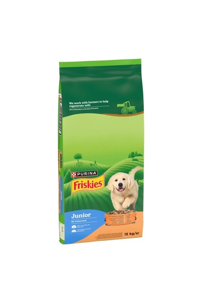 Friskies Hrană uscată pentru câini Purina Junior, Pui și legume, 15kg