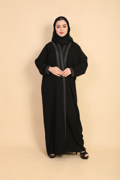 Stylish Fashion عباية من ستايلش فاشن لف مزينة بتطريز باللون الذهبي
