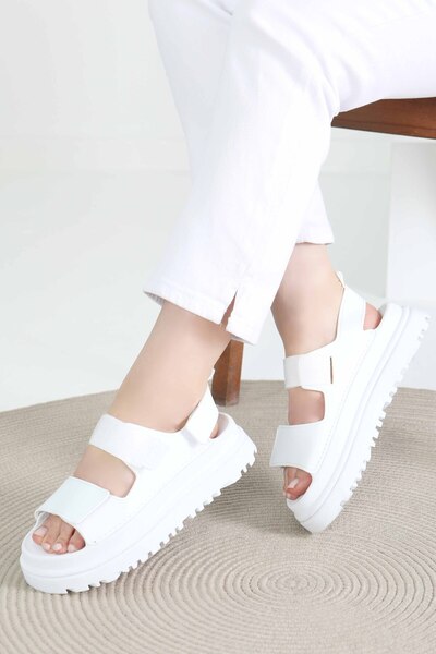 TOFİSA Sandale albe cu velcro pentru femei - 27419