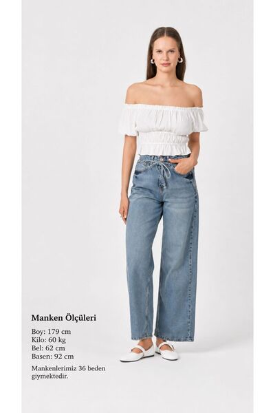 Ucajean Uca Jean High Waist Wide Leg Relaxed Fit Belted Waist Women's Jean Pants
